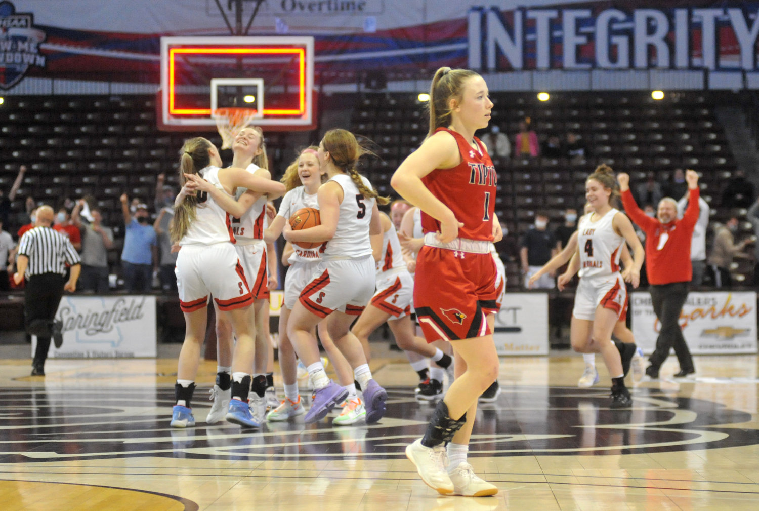 Tipton senior Kiley Bailey walks off the court Saturday, March 13, 2021, after a 45-44 loss to Steelville at the MSHSAA Class 3 Show-Me Showdown at JQH Arena in Springfield.
